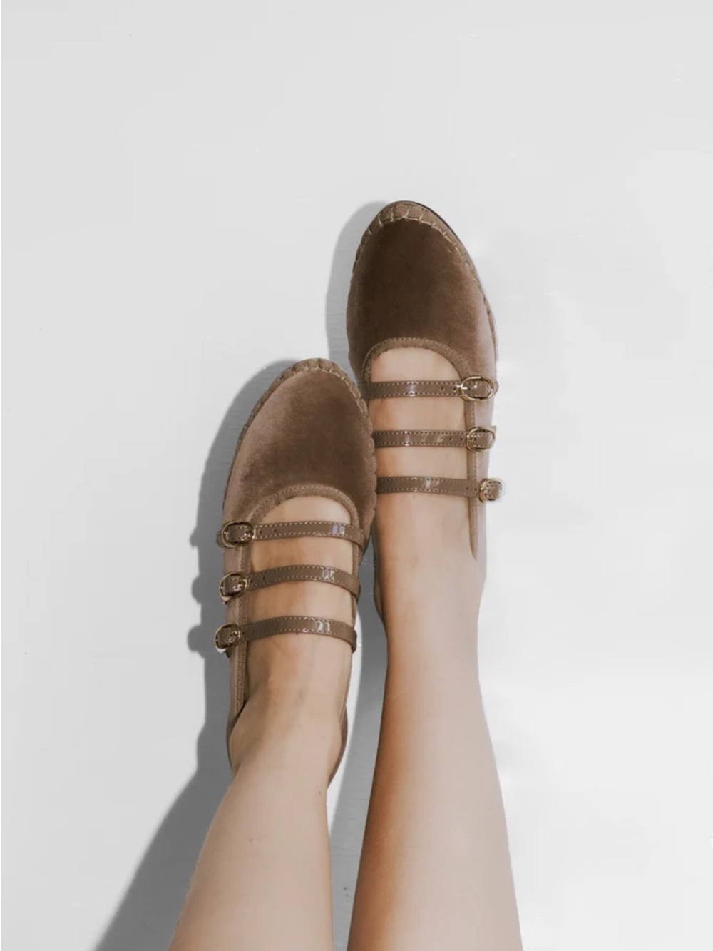 Flabelus Mina Triple Strap Velvet Mary Jane Flats Brown EU 41 NIB Handmade Spain - Picture 6 of 17